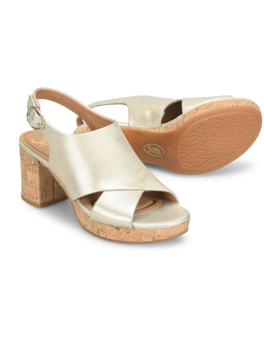 NIB Sofft Liv Platino Metallic Platform Heel Sandals Sz 8